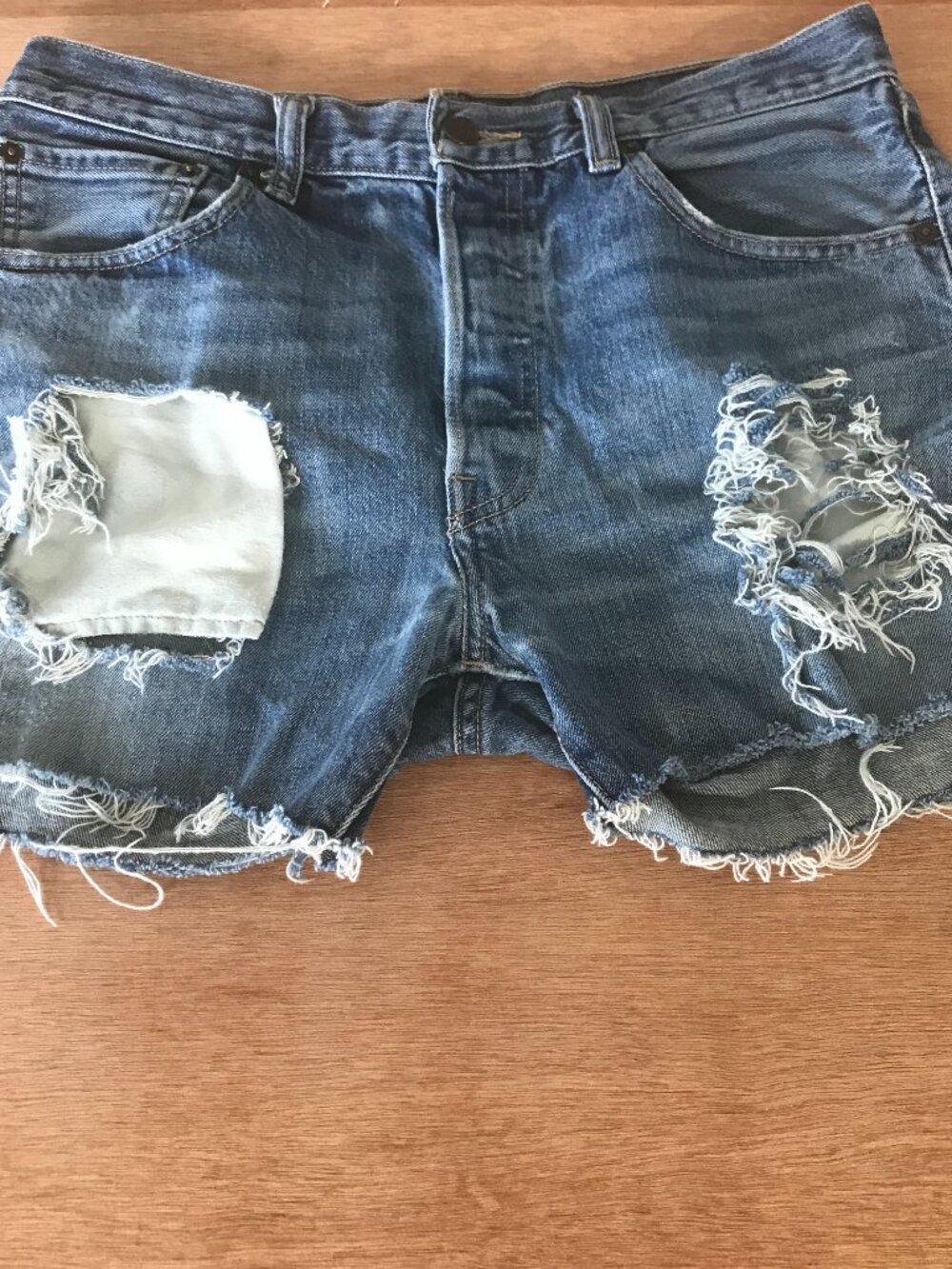 Levi's 501 Cut Off Shorts Women 32 Blue Distressed Raw Hem High Rise Button Fly